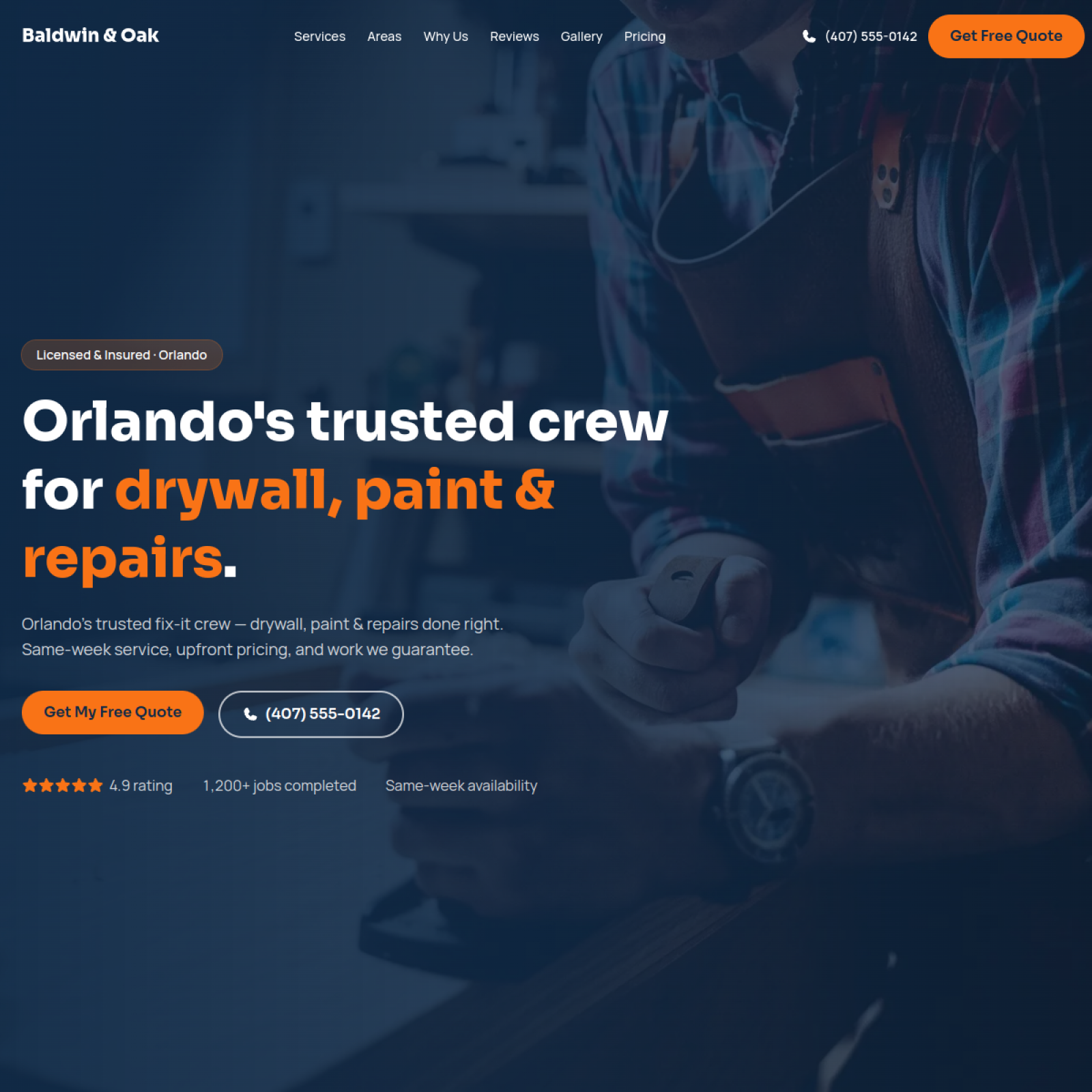 Hero section screenshot of the Handyman Service demo website